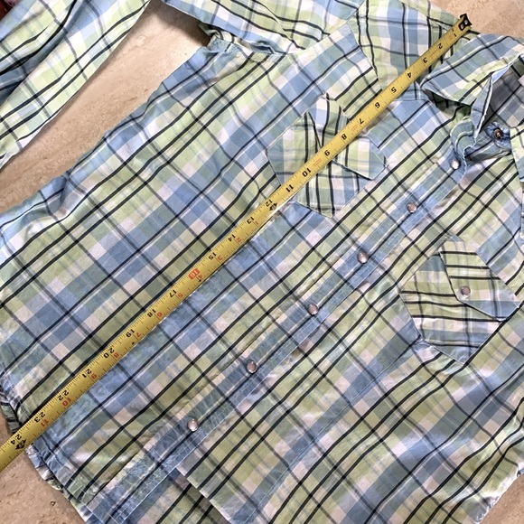 ÁNGEL RANCH plaid western shirt, blue/green, pretty pearl snaps. Size L - Picture 12 of 15